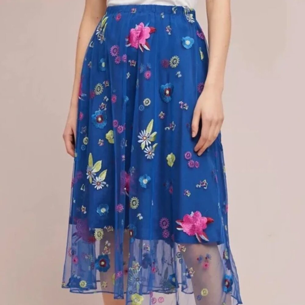 Anthropologie Tracy Reese Burnell Embroidered Floral Skirt 💐
